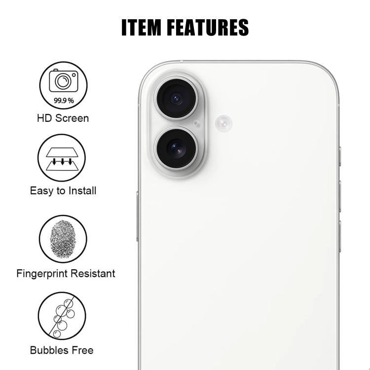 For iPhone 16 / 16 Plus Kalebol Transparent HD Anti-Fingerprint AR Integrated Camera Lens Tempered Glass Film