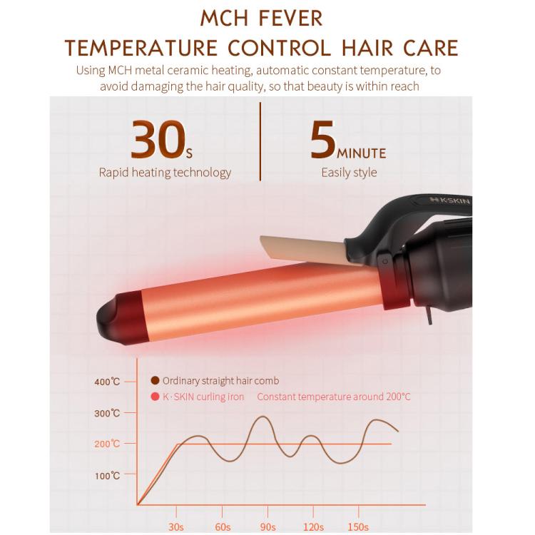 K-SKIN KD882B Automatic Rotating Hair Curler, Rapid Heating, 5-level Temperature Control, 32mm Curling Iron - UK Plug