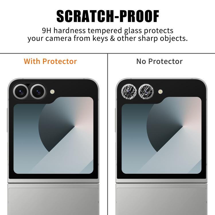 For Samsung Galaxy Z Flip6 Kalebol Silk-Screened HD Anti-Fingerprint AR Integrated Camera Lens Tempered Glass Film
