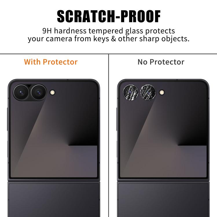 For Samsung Galaxy Z Flip7 5G Kalebol Silk-Screened HD Anti-Fingerprint AR Integrated Camera Lens Tempered Glass Film