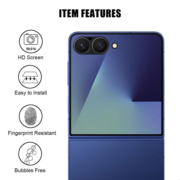 For Galaxy Z Flip8 5G Kalebol Silk-Screened HD Anti-Fingerprint AR Integrated Camera Lens Tempered Glass Film