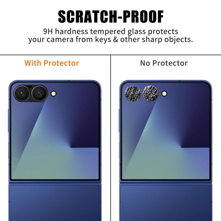 For Galaxy Z Flip8 5G Kalebol Silk-Screened HD Anti-Fingerprint AR Integrated Camera Lens Tempered Glass Film