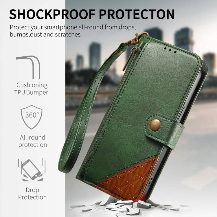 For Samsung Galaxy A36 5G Splicing Zipper Wallet Vegan Leather Phone Case with Strap