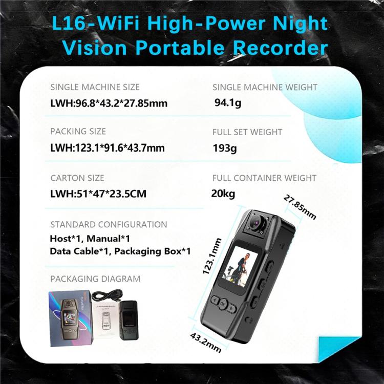 L16 WiFi With Infrared Night Vision Portable Outdoor Recorder HD Magnetic Clip-On Sports Camera