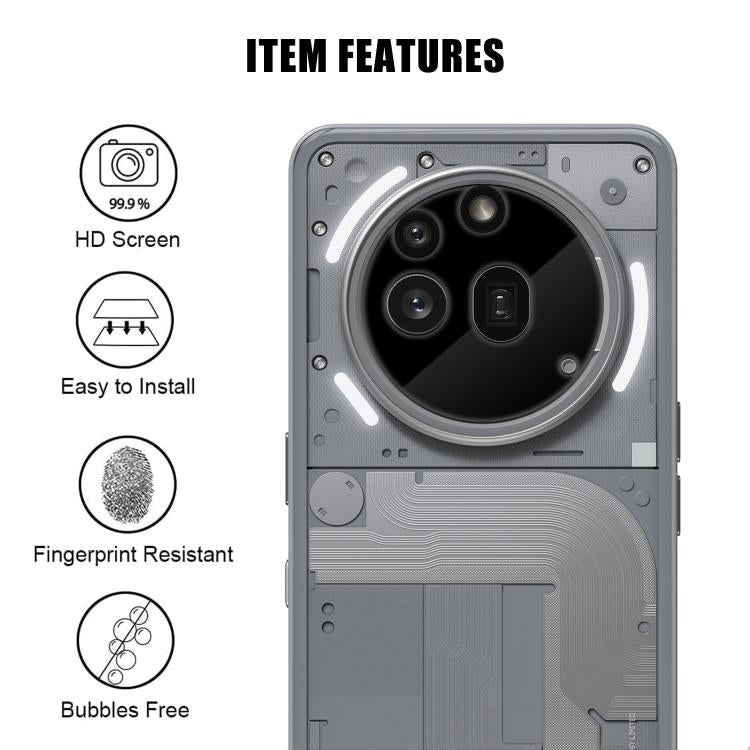 For Nothing Phone 3a Pro Kalebol Silk-Screened HD Anti-Fingerprint AR Integrated Camera Lens Tempered Glass Film