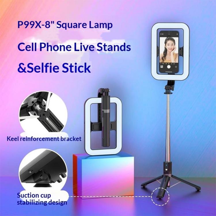 P99X For Live Streaming / Photography Tripod Ring Light 360-Degree Rotating 8 inch Square Lamp