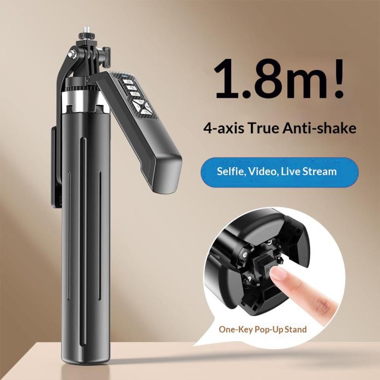 P18TK Anti-Shake Handheld Stabilizer 1.8m Extendable 4-leg Tripod Bluetooth Selfie Stick