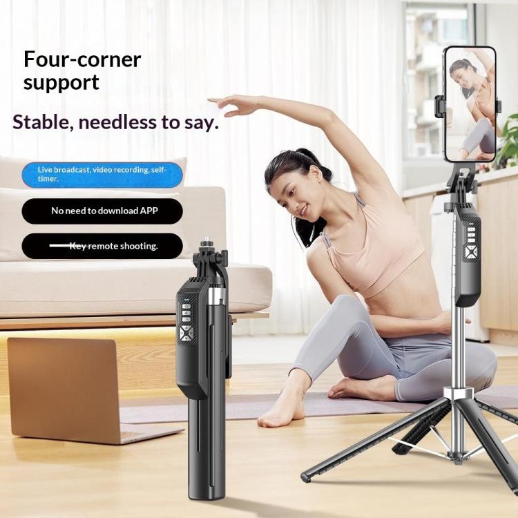 P18TK Anti-Shake Handheld Stabilizer 1.8m Extendable 4-leg Tripod Bluetooth Selfie Stick