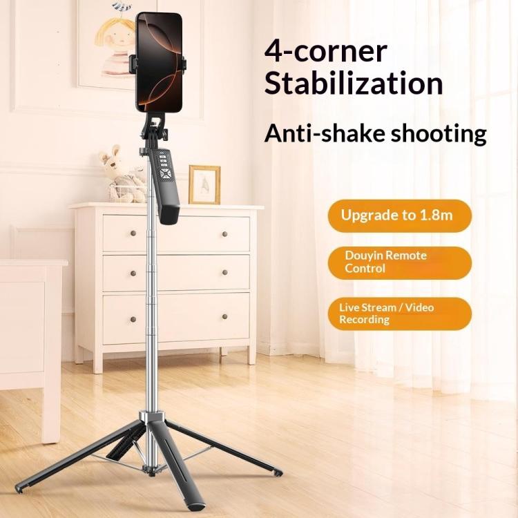 P18TK Anti-Shake Handheld Stabilizer 1.8m Extendable 4-leg Tripod Bluetooth Selfie Stick