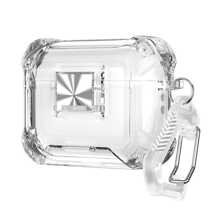 For AirPods Pro 3 Transparent Snap Lock Shockproof TPU Earphone Cover with Carabiner