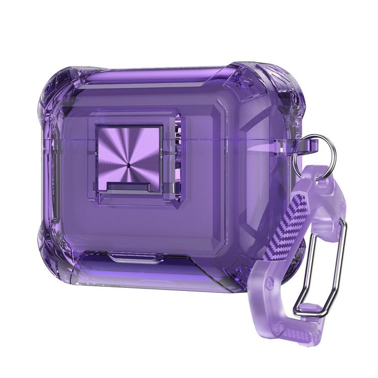 For AirPods Pro 3 Transparent Snap Lock Shockproof TPU Earphone Cover with Carabiner