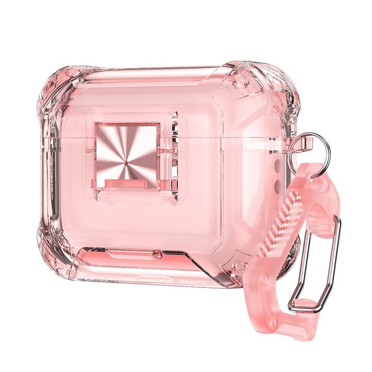 For AirPods Pro 3 Transparent Snap Lock Shockproof TPU Earphone Cover with Carabiner