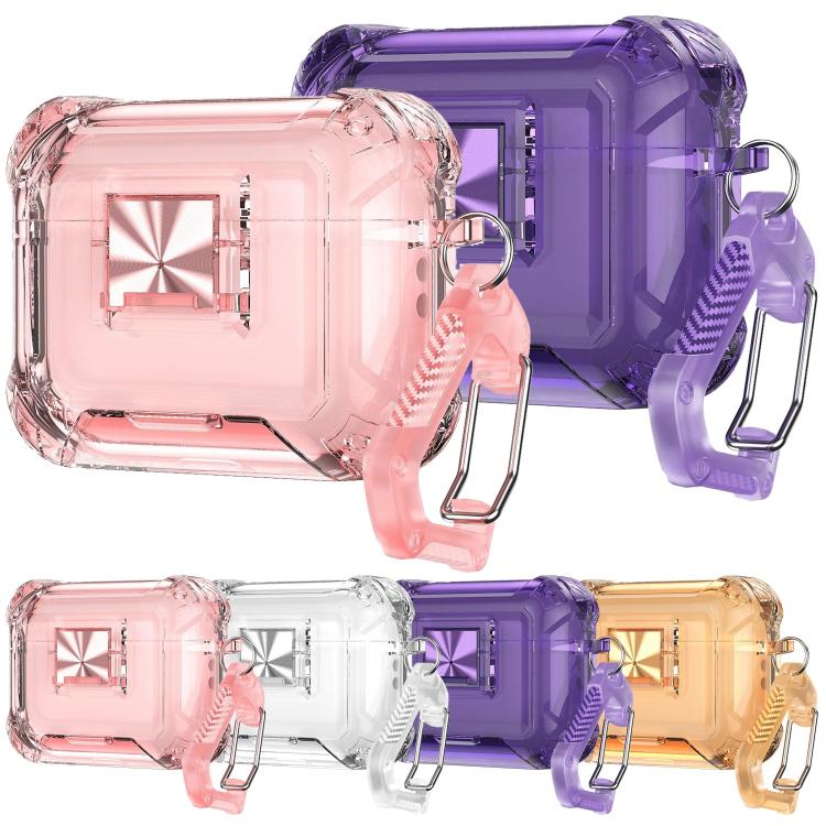 For AirPods Pro 3 Transparent Snap Lock Shockproof TPU Earphone Cover with Carabiner