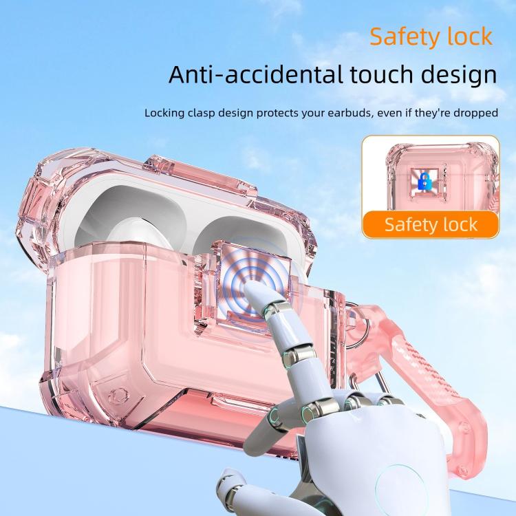 For AirPods Pro 3 Transparent Snap Lock Shockproof TPU Earphone Cover with Carabiner