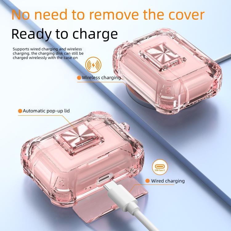 For AirPods Pro 3 Transparent Snap Lock Shockproof TPU Earphone Cover with Carabiner