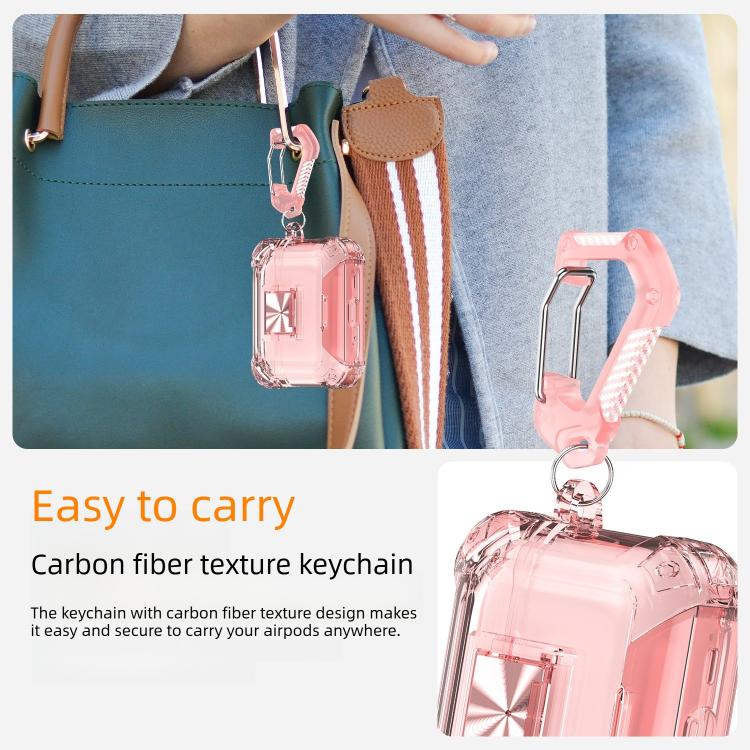 For AirPods Pro 3 Transparent Snap Lock Shockproof TPU Earphone Cover with Carabiner