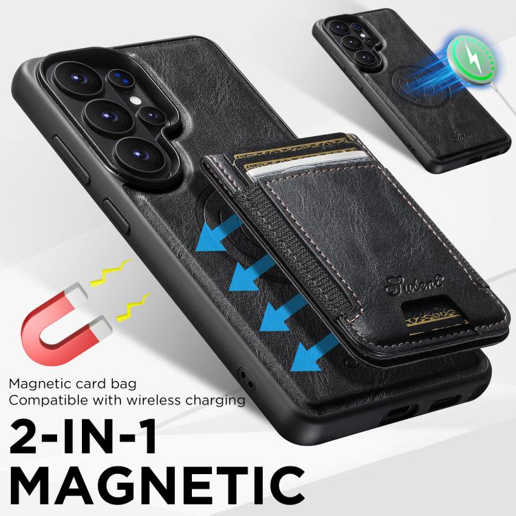 For Samsung Galaxy S26+ 5G Suteni H17 Oil Eax Leather MagSafe Detachable Wallet Phone Case