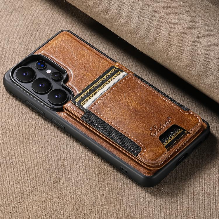 For Samsung Galaxy S26+ 5G Suteni H17 Oil Eax Leather MagSafe Detachable Wallet Phone Case