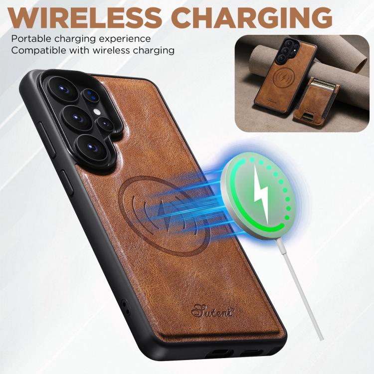 For Samsung Galaxy S26+ 5G Suteni H17 Oil Eax Leather MagSafe Detachable Wallet Phone Case
