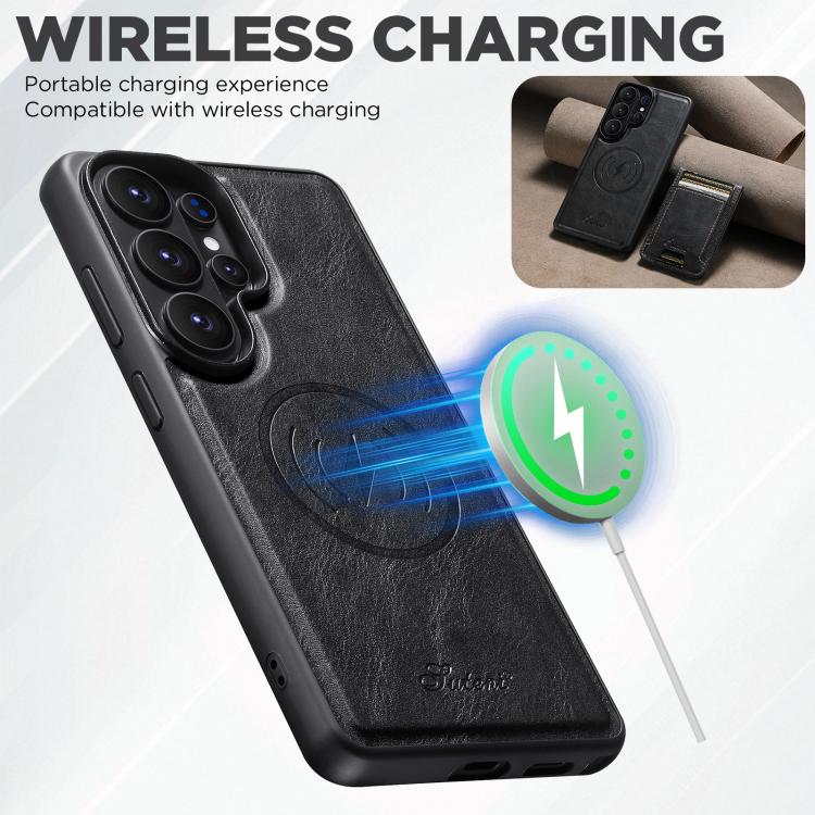 For Samsung Galaxy S26 Ultra 5G Suteni H17 Oil Eax Leather MagSafe Detachable Wallet Phone Case