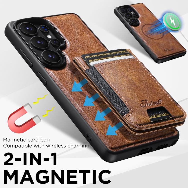 For Samsung Galaxy S26 Ultra 5G Suteni H17 Oil Eax Leather MagSafe Detachable Wallet Phone Case