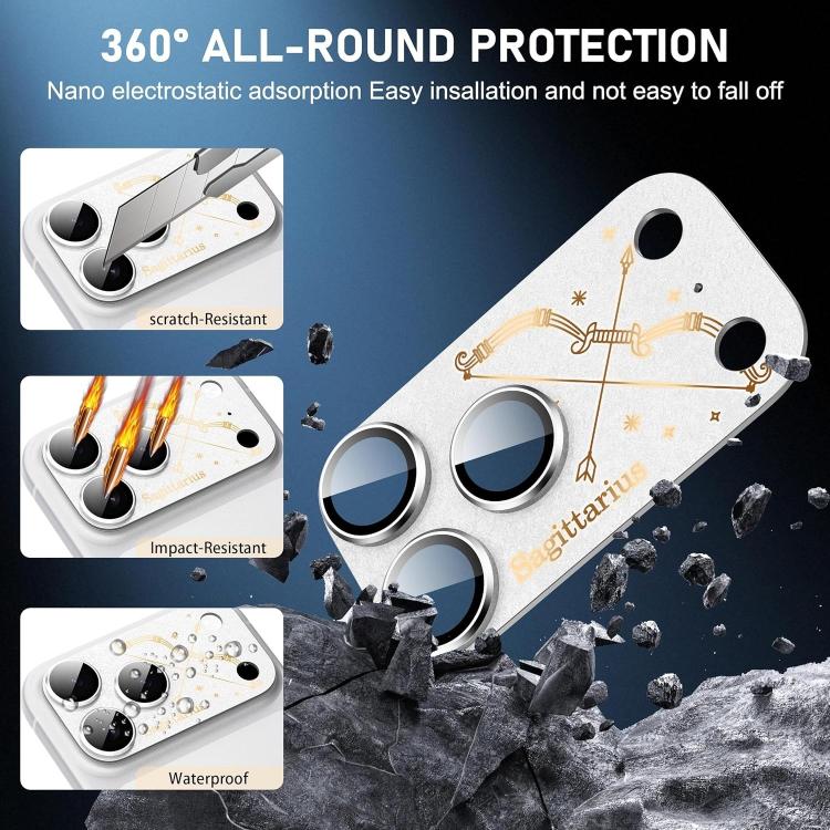 For iPhone 17 Pro Twelve Constellations Armor Integrated Full-Coverage Frosted Metal Camera Lens Film, Zodiac:Aries