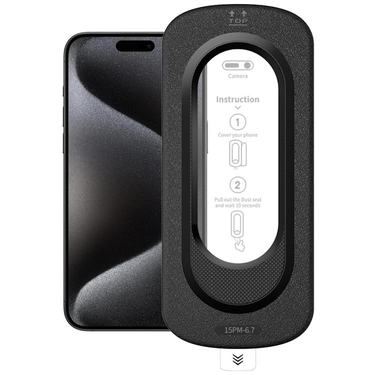 For iPhone 15 Pro Max Smooth Anti-Fingerprint Easy Install Dust-Free Box HD Tempered Glass Film