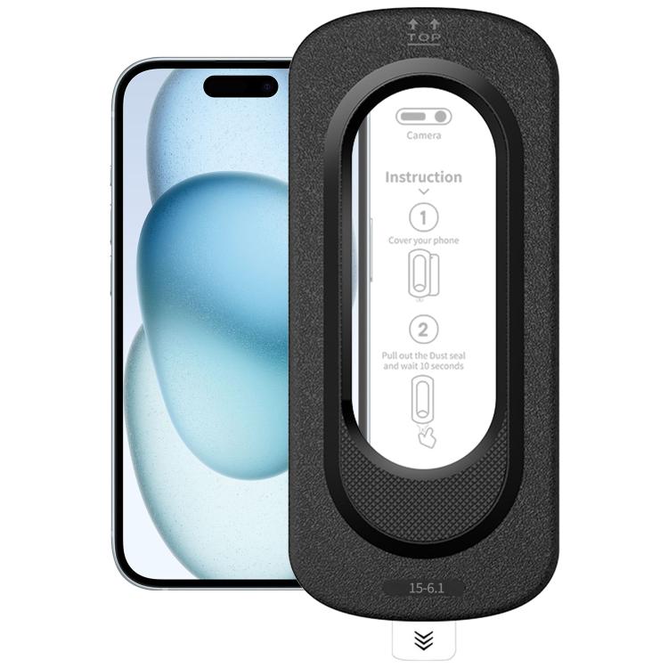 For iPhone 15 Smooth Anti-Fingerprint Easy Install Dust-Free Box HD Tempered Glass Film