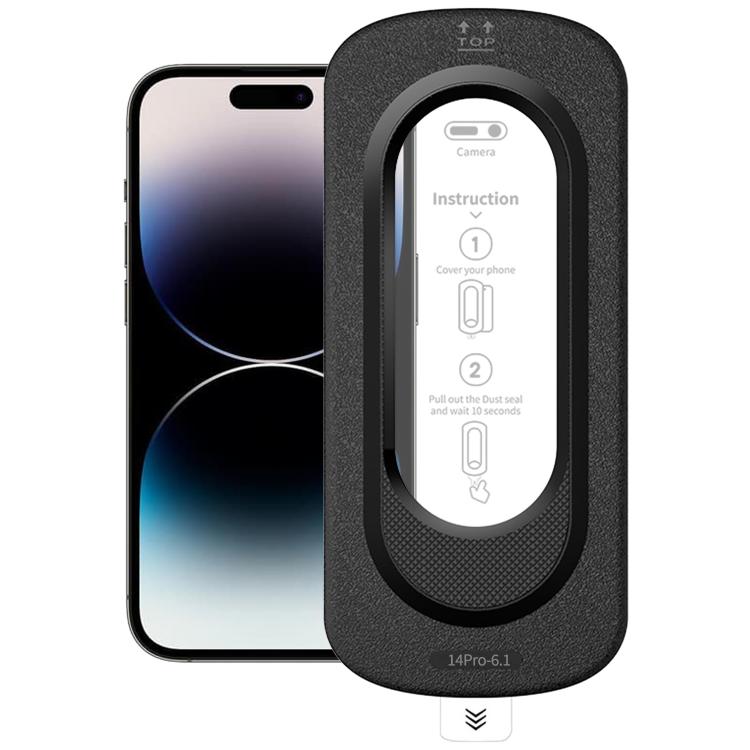 For iPhone 14 Pro Smooth Anti-Fingerprint Easy Install Dust-Free Box HD Tempered Glass Film