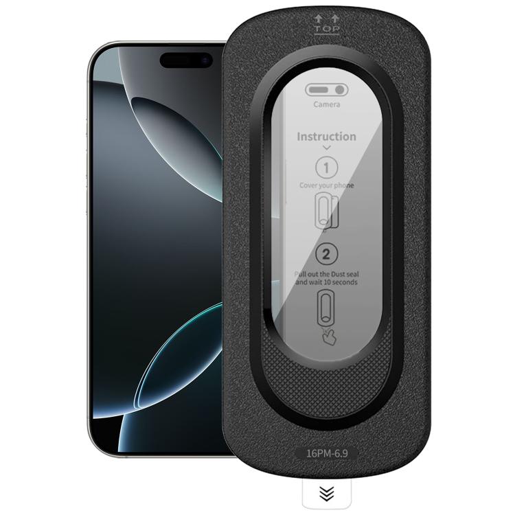 For iPhone 16 Pro Max Smooth Anti-Fingerprint Easy Install Dust-Free Box Privacy Tempered Glass Film