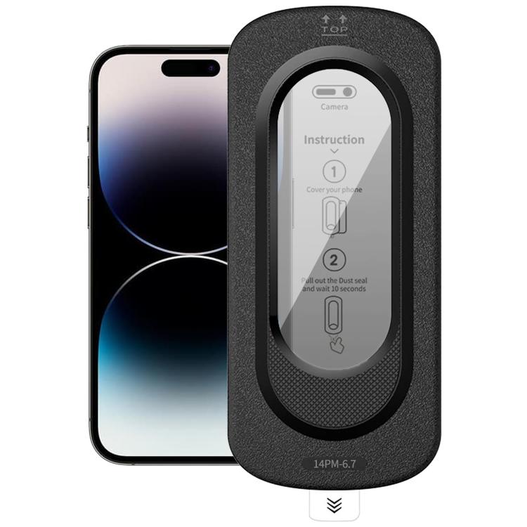For iPhone 14 Pro Max Smooth Anti-Fingerprint Easy Install Dust-Free Box Privacy Tempered Glass Film