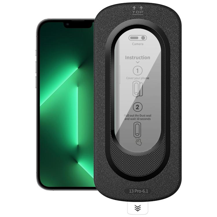 For iPhone 13 Pro Smooth Anti-Fingerprint Easy Install Dust-Free Box Privacy Tempered Glass Film