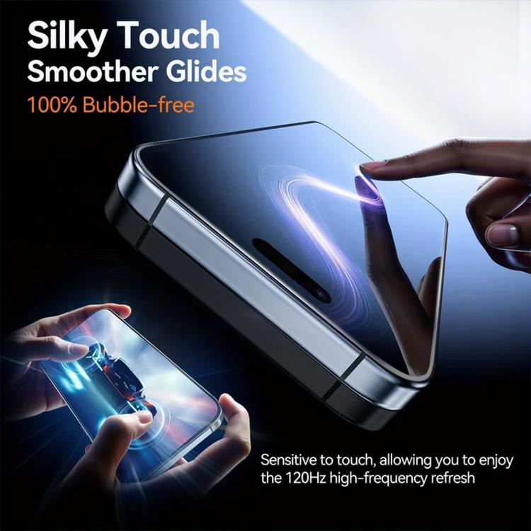 For iPhone 15 Smooth Anti-Fingerprint Easy Install Dust-Free Box Privacy Tempered Glass Film