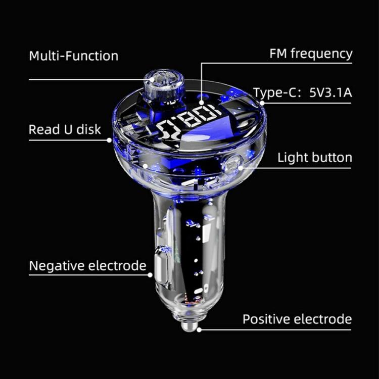 C10 USB / Type-C Multifunctional Car MP3 Player BT Hands-Free FM Transmitter Car Charger