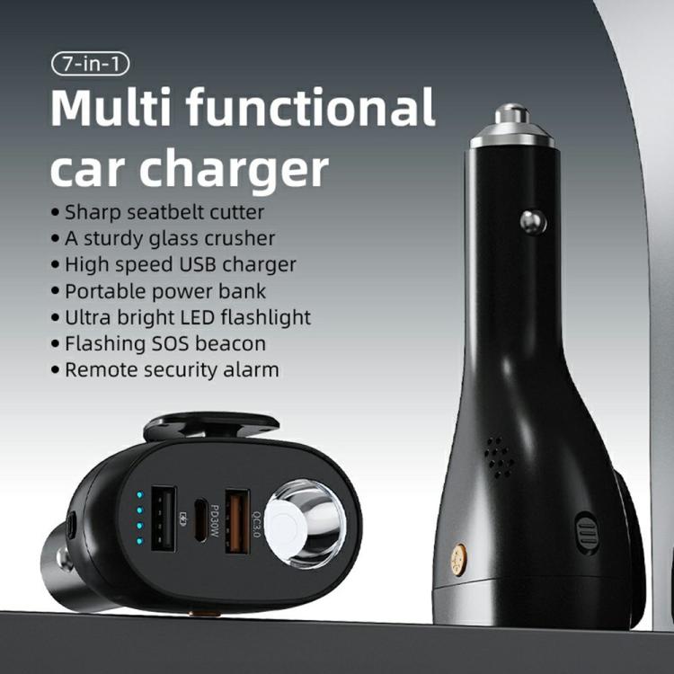 A13 Multifunctional QC3.0 Car Charger Safety Hammer Seatbelt Cutter with LED Flashlight