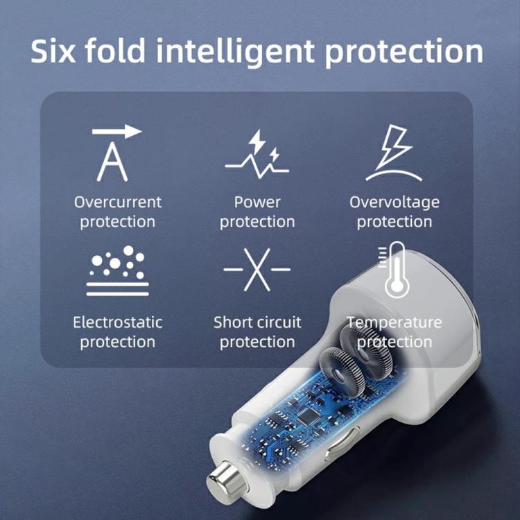 A6 USB and Type-C Dual Port Car Charger QC3.0 + PD 30W Fast Charger with Ambient Light