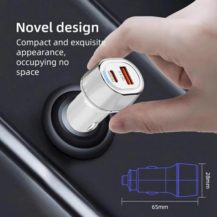 A6 USB and Type-C Dual Port Car Charger QC3.0 + PD 30W Fast Charger with Ambient Light