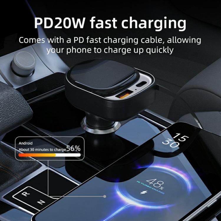 K8 PD 20W and QC 18W Fast Charger USB-A and USB-C Dual Port Car Charger with Retractable Type-C Cable