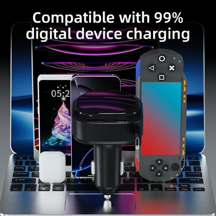 K8 PD 20W and QC 18W Fast Charger USB-A and USB-C Dual Port Car Charger with Retractable Type-C Cable