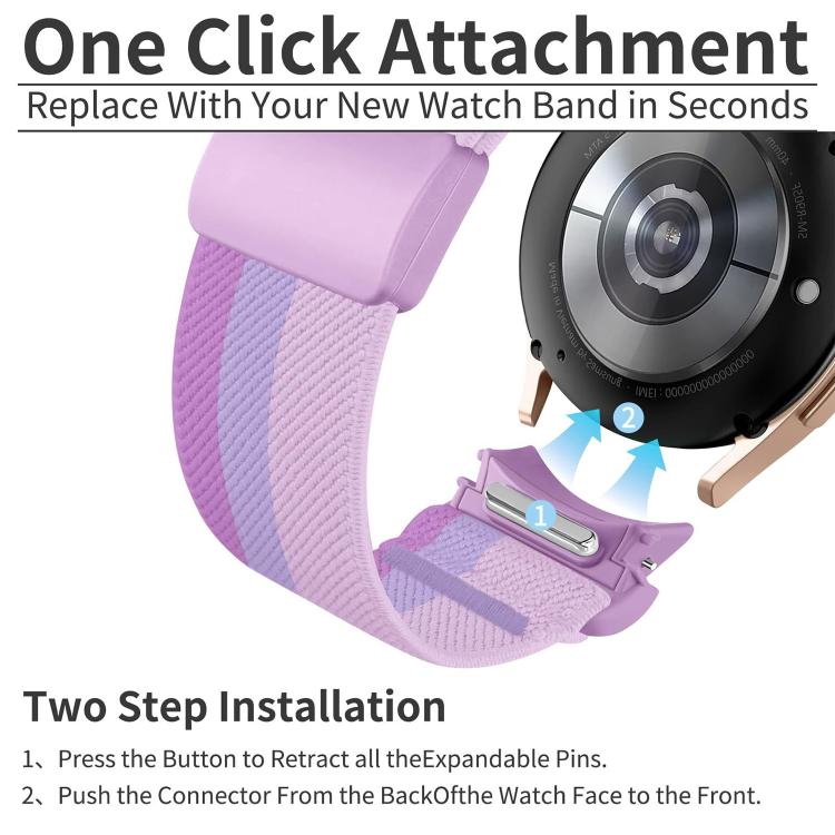 For Samsung Galaxy Watch FE / 7 / 6 / 5 / 4 Press Button Twill Plastic Magnetic Buckle Nylon Watch Band