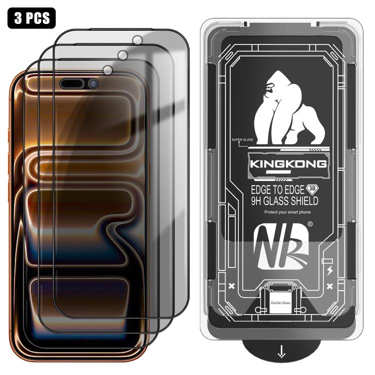 For iPhone 17 Pro 3pcs Easy Install Box Dust-Free 3D Curved Edge Privacy Electroplated Explosion-Proof Tempered Glass Film