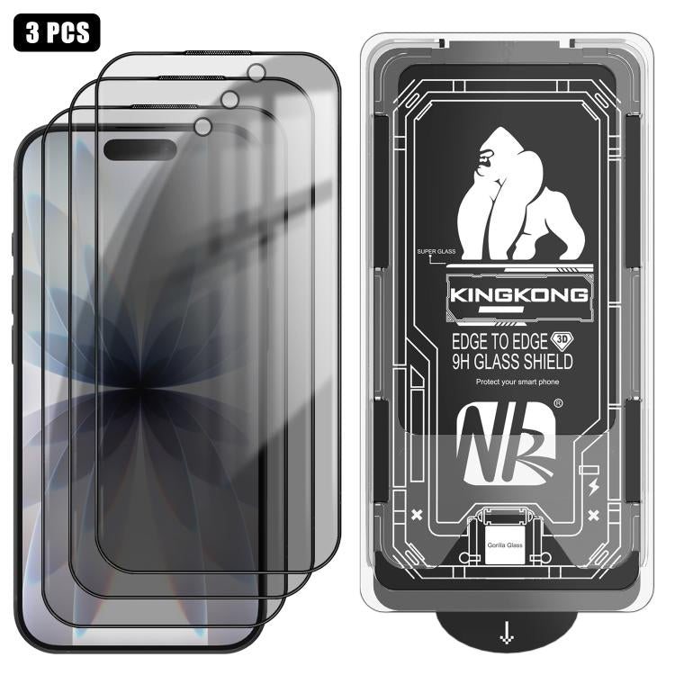 For iPhone 17 3pcs Easy Install Box Dust-Free 3D Curved Edge Privacy Electroplated Explosion-Proof Tempered Glass Film