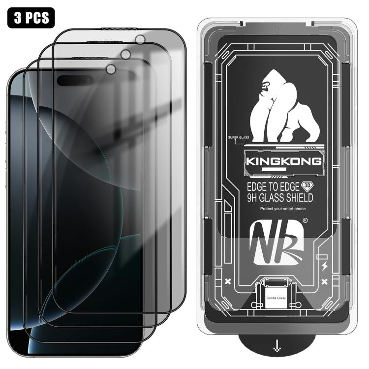 For iPhone 16 Pro 3pcs Easy Install Box Dust-Free 3D Curved Edge Privacy Electroplated Explosion-Proof Tempered Glass Film