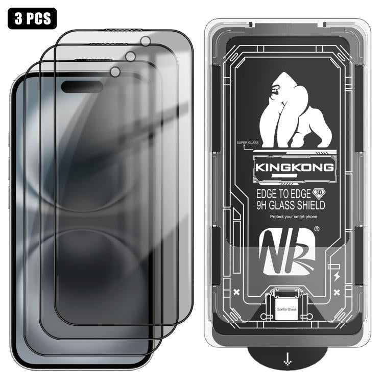 For iPhone 16 3pcs Easy Install Box Dust-Free 3D Curved Edge Privacy Electroplated Explosion-Proof Tempered Glass Film