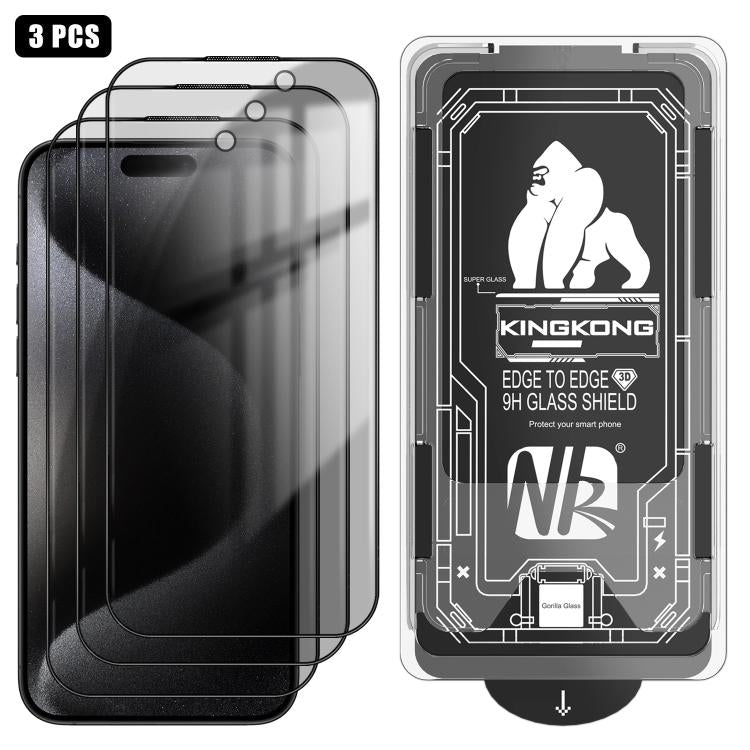 For iPhone 15 Pro 3pcs Easy Install Box Dust-Free 3D Curved Edge Privacy Electroplated Explosion-Proof Tempered Glass Film