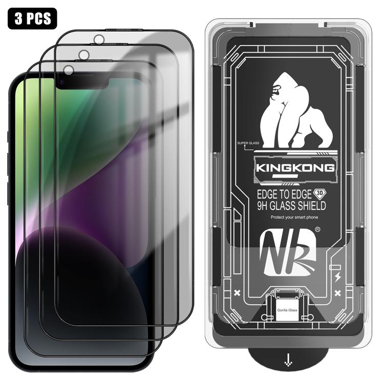 For iPhone 14 3pcs Easy Install Box Dust-Free 3D Curved Edge Privacy Electroplated Explosion-Proof Tempered Glass Film