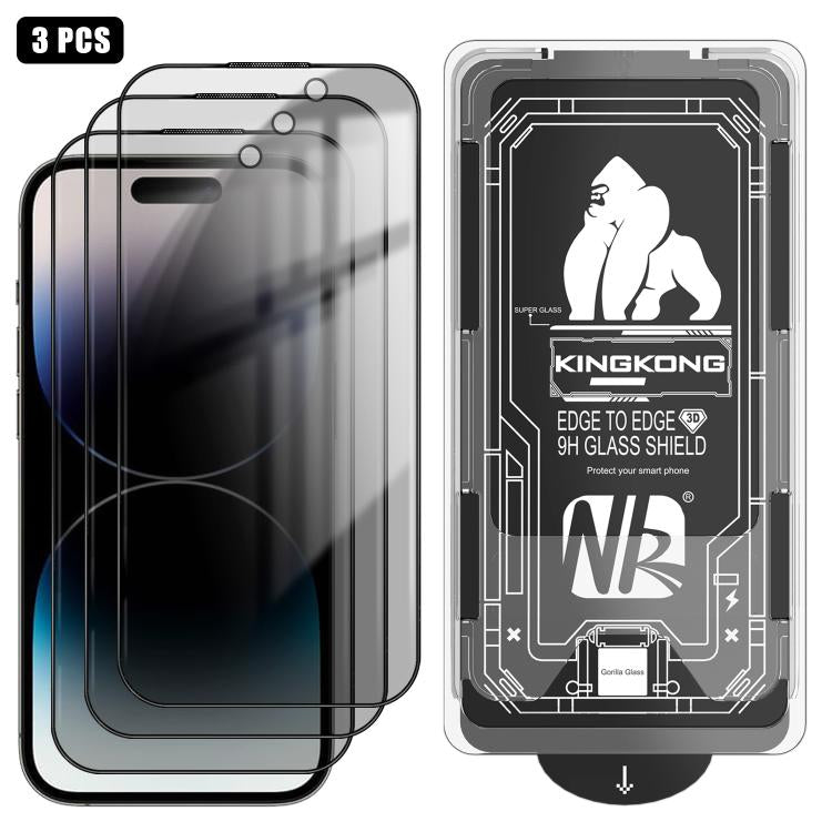 For iPhone 14 Pro Max 3pcs Easy Install Box Dust-Free 3D Curved Edge Privacy Electroplated Explosion-Proof Tempered Glass Film