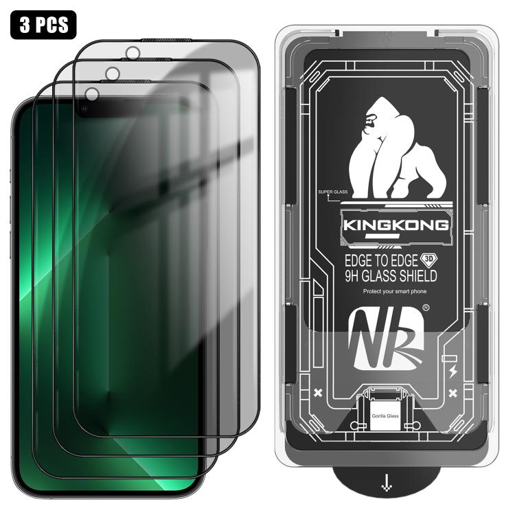 For iPhone 13 Pro 3pcs Easy Install Box Dust-Free 3D Curved Edge Privacy Electroplated Explosion-Proof Tempered Glass Film
