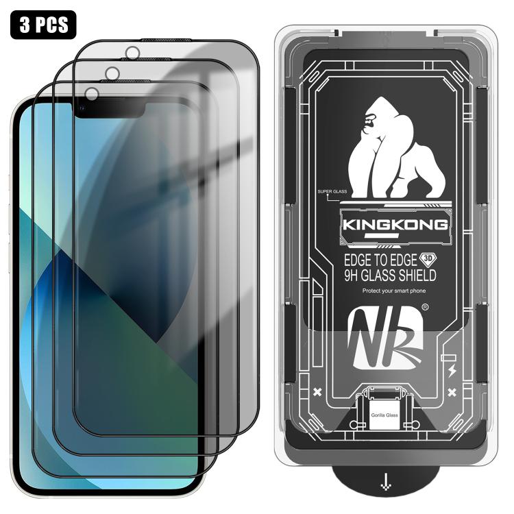 For iPhone 13 3pcs Easy Install Box Dust-Free 3D Curved Edge Privacy Electroplated Explosion-Proof Tempered Glass Film