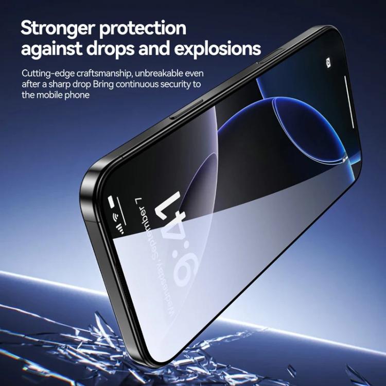 For iPhone 14 3pcs Easy Install Box Dust-Free 3D Curved Edge Privacy Electroplated Explosion-Proof Tempered Glass Film